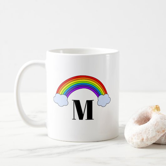 Regenboog met Monogram Initiaal Koffiemok (Met donut)