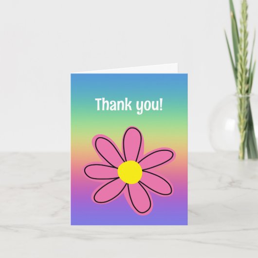 Regenboog met Roze Bloem Blank Bedankkaart (Voorkant)