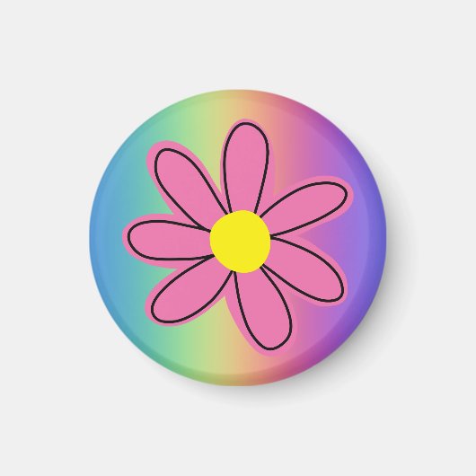 Regenboog met Roze Bloem Magneet (Voorkant)