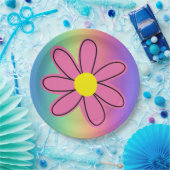 Regenboog met Roze Bloem Papieren Bord (Feest)