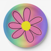 Regenboog met Roze Bloem Papieren Bord (Voorkant)