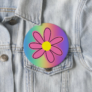 Regenboog met roze ventilatorButton Ronde Button 4,0 Cm