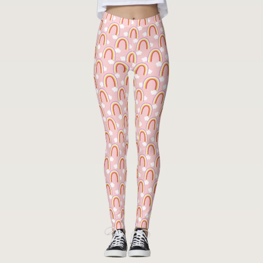 Regenboog met roze wolk leggings (Voorkant)