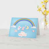 Regenboog met speelgoed douche baby meisje kaart (Gele Bloem)