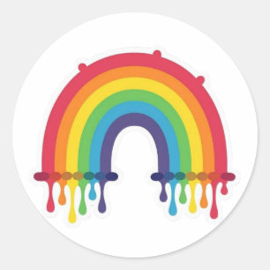 Regenboog met verf druppels lgbtq+ ronde sticker