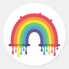 Regenboog met verf druppelt lgbtq+ ronde sticker