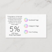 Regenboog met witte rozengecentreerde zeep en kaar visitekaartje (Achterkant)