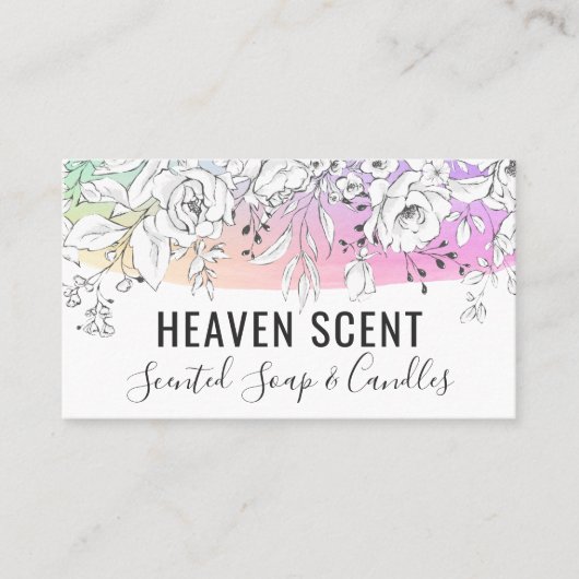 Regenboog met witte rozengecentreerde zeep en kaar visitekaartje (Voorkant)