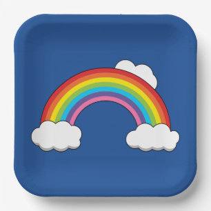 Regenboog met witte wolken papieren bordje
