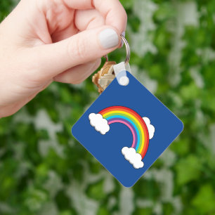 Regenboog met witte wolken sleutelhanger