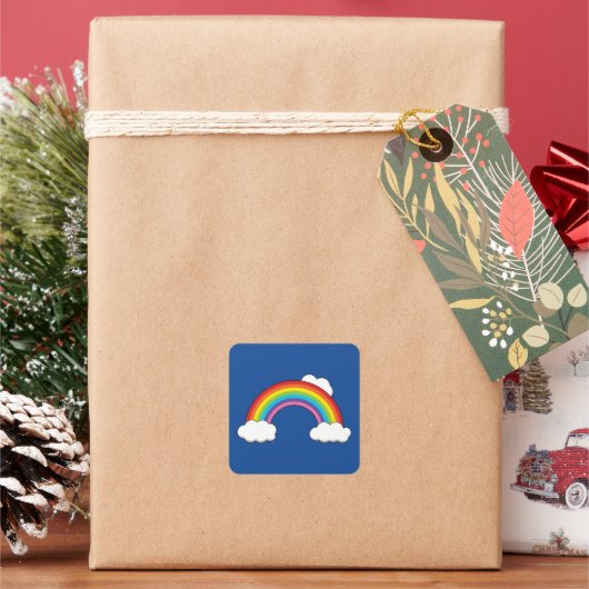 Regenboog met witte wolken vierkante sticker (Feestdagen)
