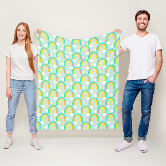 Regenboog met wolk blauw fleece deken (In situ)