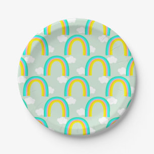 Regenboog met wolk blauw papieren bordje