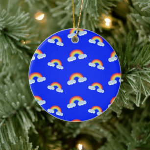 Regenboog met wolkenpatroon keramisch ornament