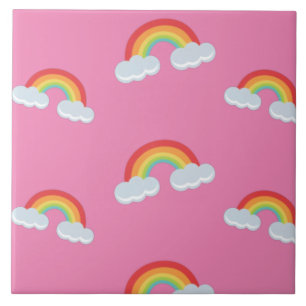 Regenboog met wolkenpatroon tegeltje