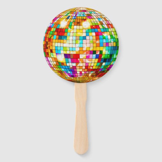 Regenboog Metallic Disco Bal Handwaaier (Voorkant)