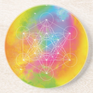 Regenboog Metatron's Kubus Heilige Geometrie Zandsteen Onderzetter