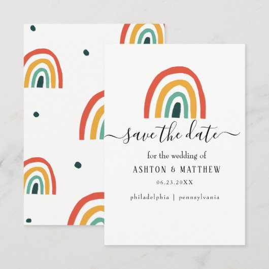 Regenboog, minimaal, bruiloft, gekleurd informatiekaartje (Voorkant / Achterkant)