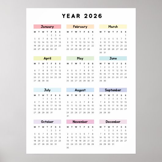 Regenboog Minimalistische 2026 Agenda Poster (Voorkant)