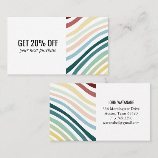 Regenboog Minimalistische Strepen Handgemaakt Kortingskaartje (Voorkant / Achterkant)