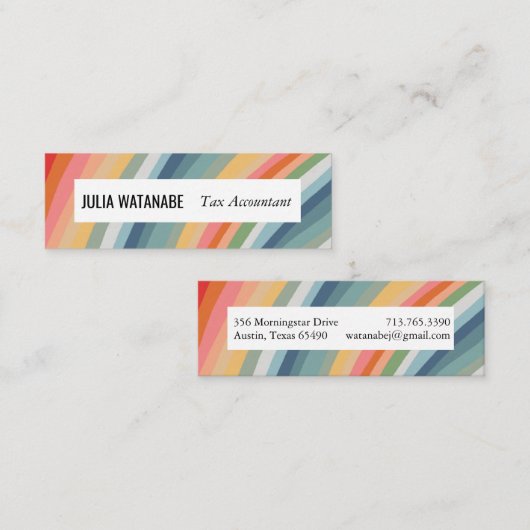 Regenboog Minimalistische Strepen Handgemaakt Mini Visitekaartje (Voorkant / Achterkant)
