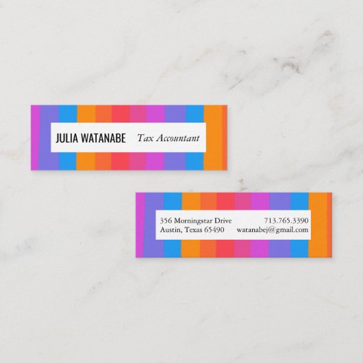 Regenboog Minimalistische Strepen Handgemaakt Mini Visitekaartje (Voorkant / Achterkant)