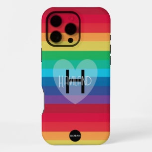 Regenboog mobiele telefoonhoesje met hart en naam iPhone 16 pro max hoesje