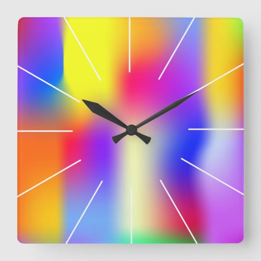 Regenboog modern verloop vierkante klok (Voorkant)