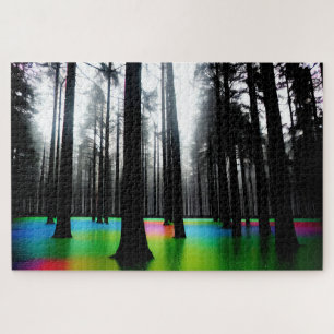 Regenboog moeras in zwart en wit bos legpuzzel