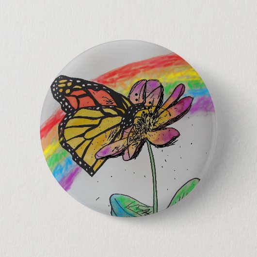 Regenboog Monarch Vlinder Schilderen Badge Ronde Button 5,7 Cm (Voorkant)