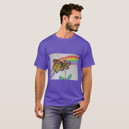 Regenboog Monarch Vlinder Schilderen Mannen T Shir T-shirt (Voorkant volledig)