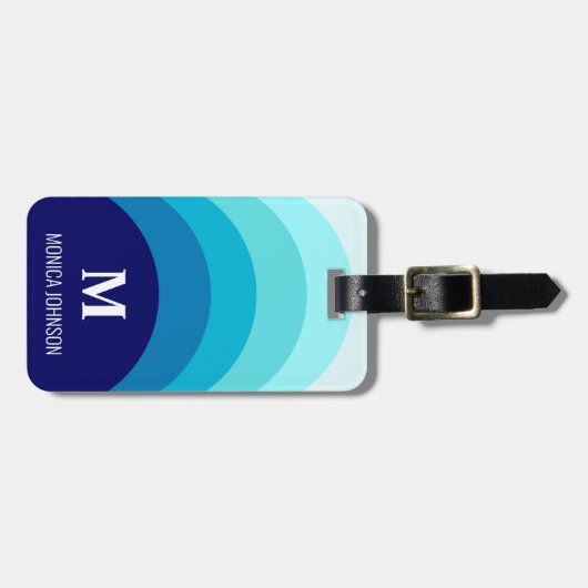 Regenboog Monogram Aangepaste naam Streep Blauw Bagagelabel (Voorkant horizontaal)