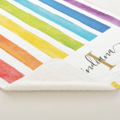 Regenboog Monogram Naam Waterverf Strepen Sherpa Deken (3/4)