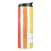 Regenboog Monogram Script Naam Strepen Custom Thermosbeker (Gedraaid links)