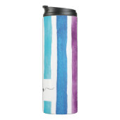 Regenboog Monogram Script Naam Strepen Custom Thermosbeker (Geroteerd rechts)