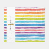Regenboog Monogram Script Naam Waterverf Strepen Fleece Deken (Voorkant (Horizontaal))