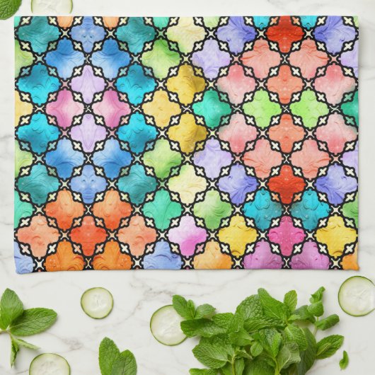 Regenboog mozaïek patroon theedoek (Gevouwen)