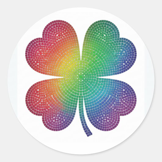 Regenboog Mozaïek Vierbladige Klaver Sticker (Voorkant)