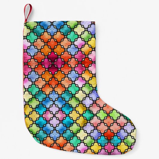 Regenboog mozaïekpatroon kleine kerstsok (Voorkant)