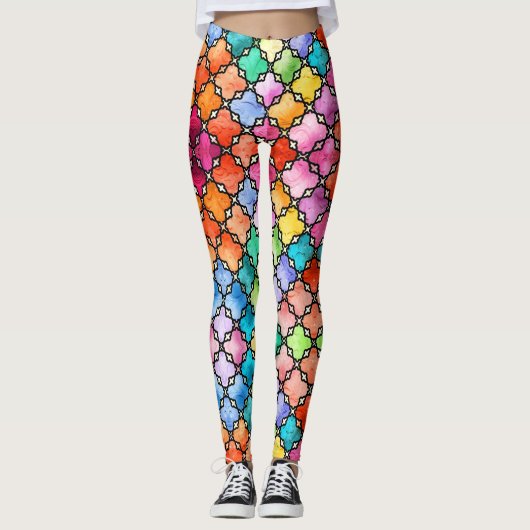 Regenboog mozaïekpatroon leggings (Voorkant)