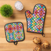 Regenboog mozaïekpatroon ovenwant & pannenlap set (Top down)