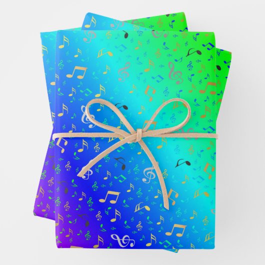 regenboog, Musical+ Note, luxe, goud, koninklijk,  Inpakpapier Vel (In situ)