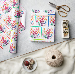 Regenboog muzieknoten met geanimeerde gezichten cadeaupapier