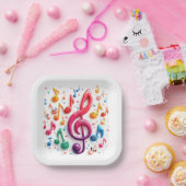 Regenboog muzieknoten met oogbollen papieren bordje (Feest)