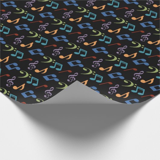Regenboog Muzieknoten (zwarte achtergrond) Cadeaupapier (Hoek)
