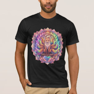 Regenboog Negen Staartige Vos Kitsune Mandala T-S T-shirt