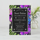 Regenboog Neon Abstract Glitter Lijst Sweet 16 Kaart (Staand voorkant)