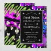 Regenboog Neon Abstract Glitter Lijst Sweet 16 Kaart (Voorkant / Achterkant)