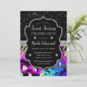 Regenboog Neon Abstract Glitter Sweet 16 Kaart (Staand voorkant)