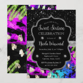 Regenboog Neon Abstract Glitter Sweet 16 Kaart (Voorkant / Achterkant)